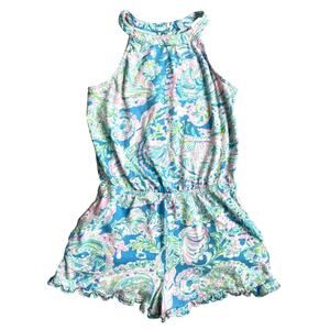 LILLY PULITZER Girl's Brienne Sleeveless Ruffle Paisley Romper Print Size L 8-10